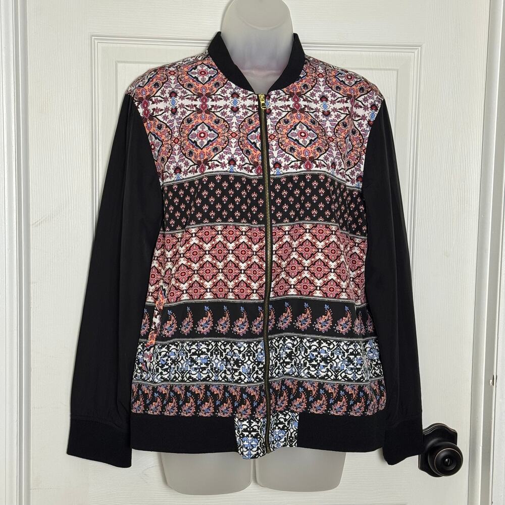 Rafaella Weekend Boho Paisley Medallion Print Lightweight Bomber Jacket M